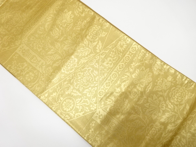 アンティーク　切りばめ風　花更紗模様織り出し袋帯（着用可）